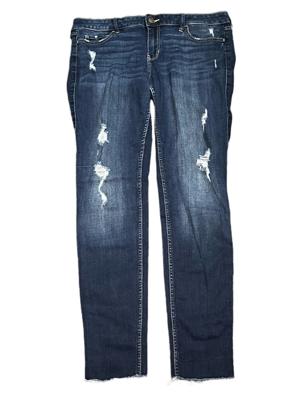 Hollister Low Rise Super Skinny Distressed Dark Wash Jeans 13R
